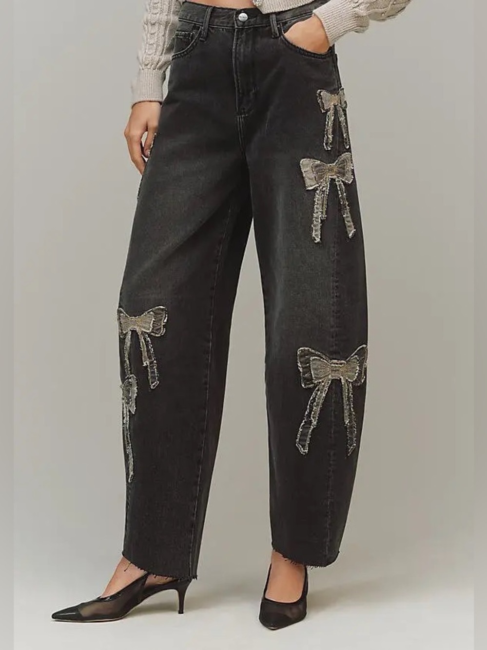 Free People Driftwood Parker High-Rise Barrel Jeans in Bow What Fun NWT
